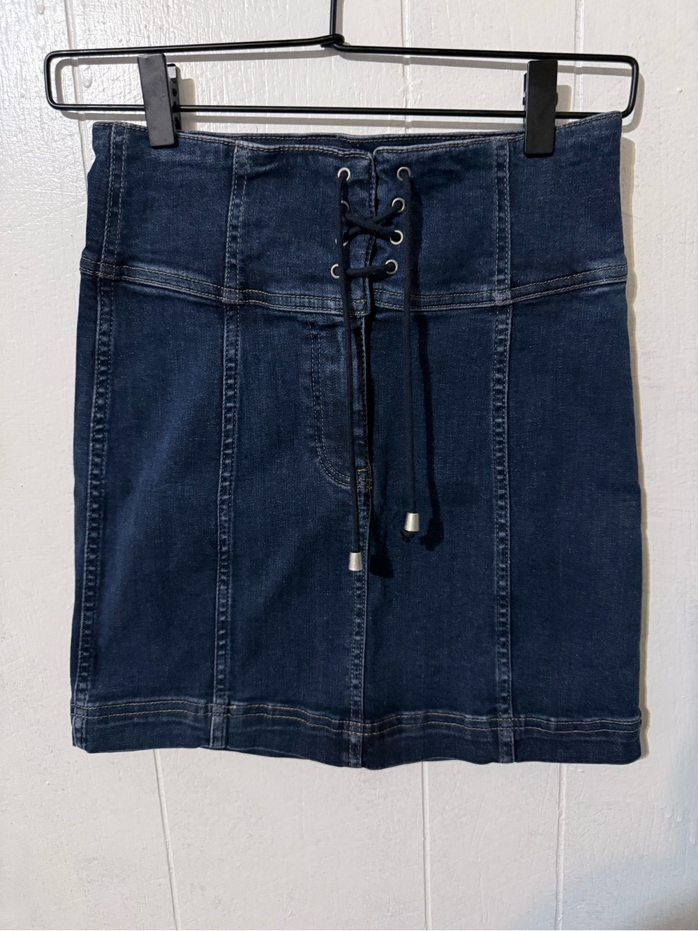 Free People Dark Indigo Lace-Up Denim Mini Skirt - Picture 3 of 7